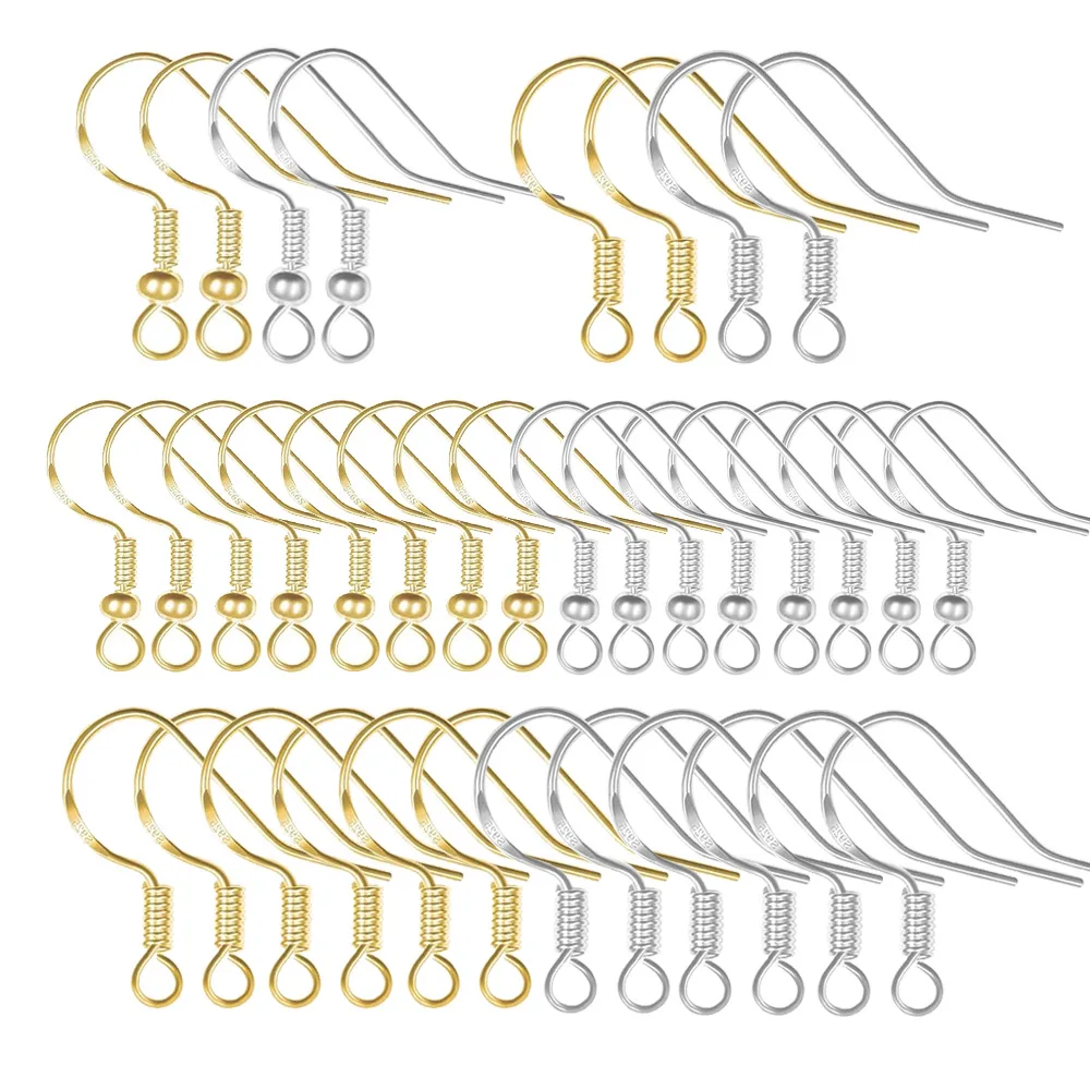 100pcs 15/18MM Wholesale Jewelry Findings Gold Silver Plated Hook Earrings Bead/Base Ear Wires