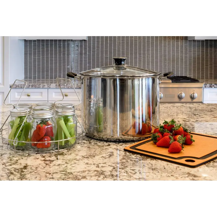 

20Qt Canner w Temp Indicator amp Rack Multi Use Stainless Steel Canning Water Bath Kit Holds Up To 7 Jars