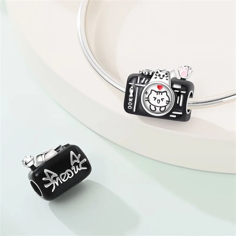 Original 925 Sterling Silver Cat Camera Bead High Quality Fashion Fit Bracelet DIY For Women Cute Pretty Birthday Jewelry Gifts