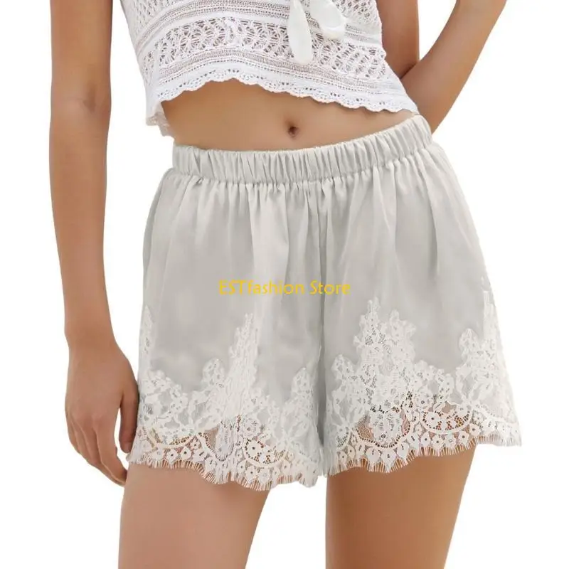 

Y5GC женские атласные шорты с широкими штанинами и кружевной отделкой, быстросохнущая ткань, французские трусы, низ