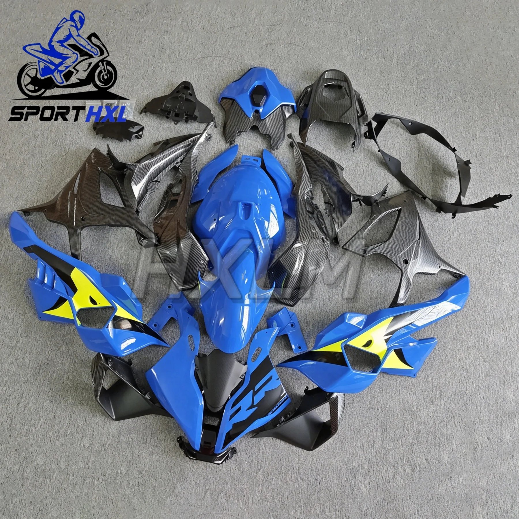 For BMW S1000RR M1000RR 2025 2026 Carbon Painted Look Motorcycle Fairing kit Body Blue and Yellow view 2