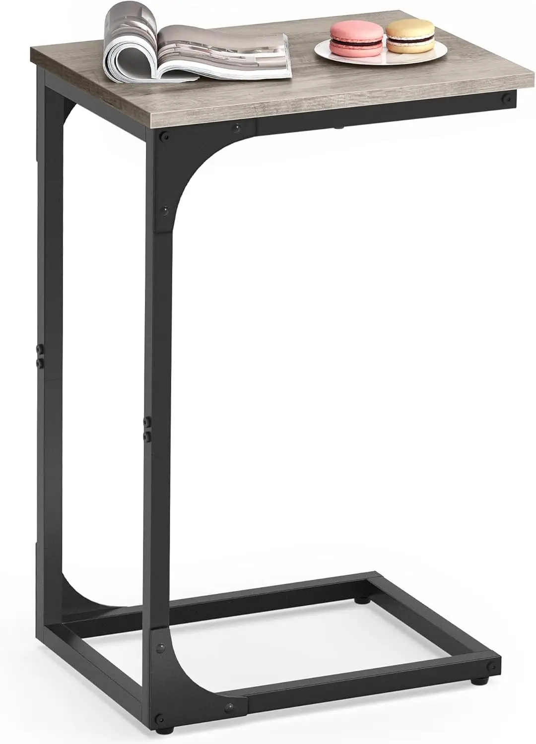 

C-Shaped End Table, Small Side Table for Couch, Sofa Table with Metal Frame for Living Room, Bedroom, Bedside, Greige and Bla