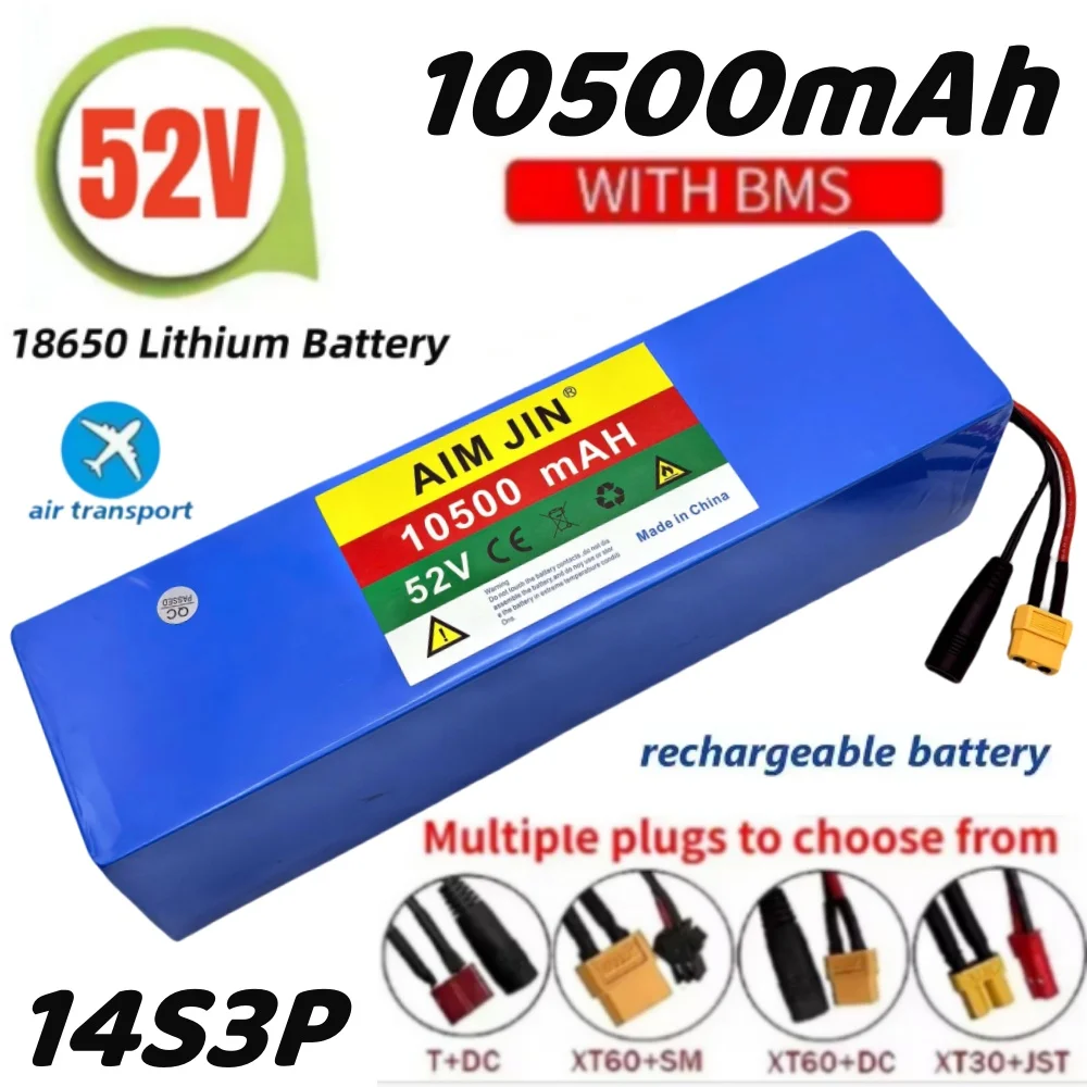 

52V 10500mAh Lithium Battery Built in BMS 18650 14S3P Battery Pack For 1500W 1000W Motorcycle Electric Scooter