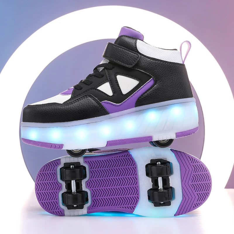New Roller Sneakers Kid Sport Gym Children Roller Skates 4 Wheels USB Charging High Top Shoes Boys Girls Casual Skateboard Shoes