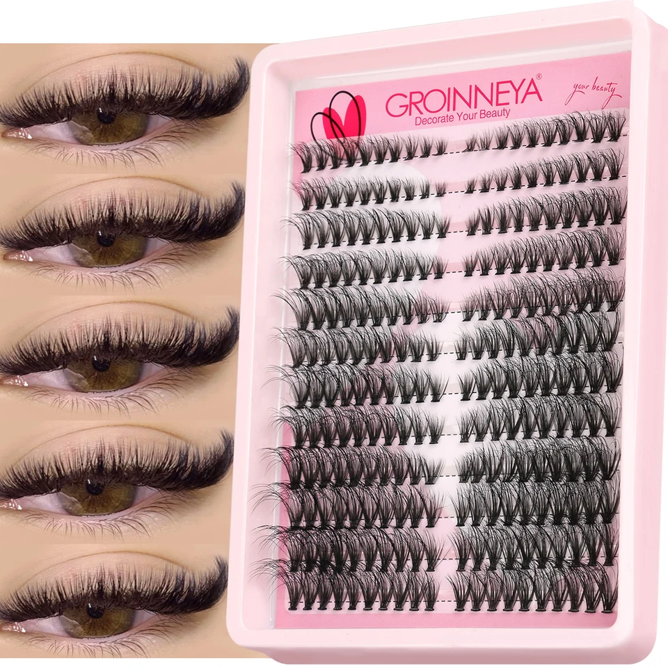 GROINNEYA Racimos de Pestañas Ojos de Gato Delicadas Individuales Extensiones Volumen Esponjosas DIY Maquillaje 6