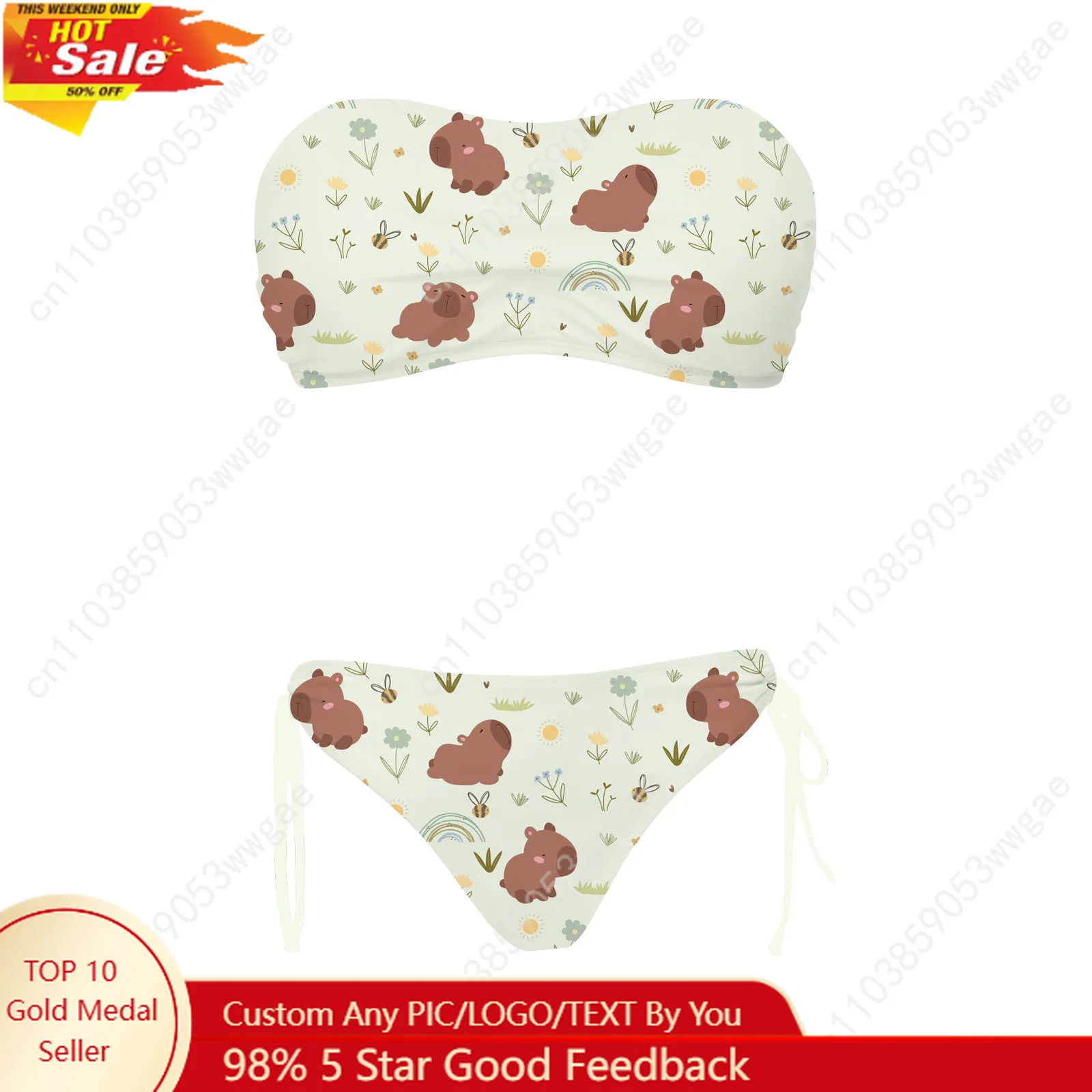 Capybara Swimsuit Womens Drawstring Two Piece Set Bathing Suits Personalized Swimwear Pool Beach Bikini Customized Beachwears