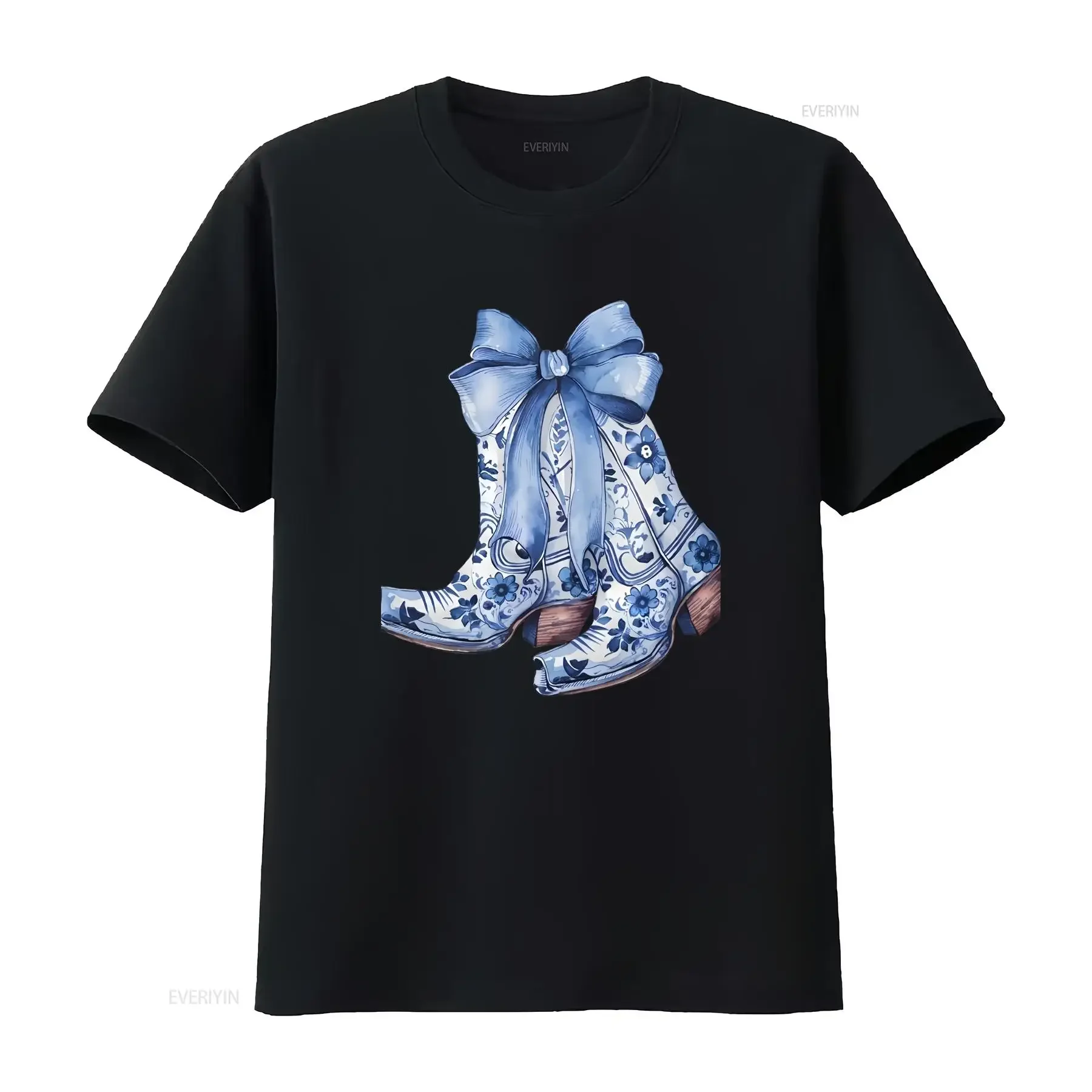 Blue Toile Cowgirl BooT T Shirt Country Concert Ladies western gift boots vintage Washed graphic streetwear Soft Slightly