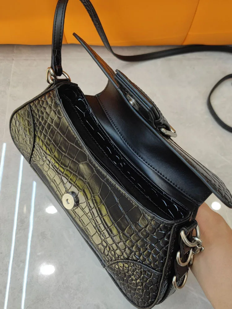 Elegant Ladies Crocodile Pattern Cow Split Leather Shoulder Bag Women Party Underarm Bags Brand Fashion Flap Chain Crossbody Bag