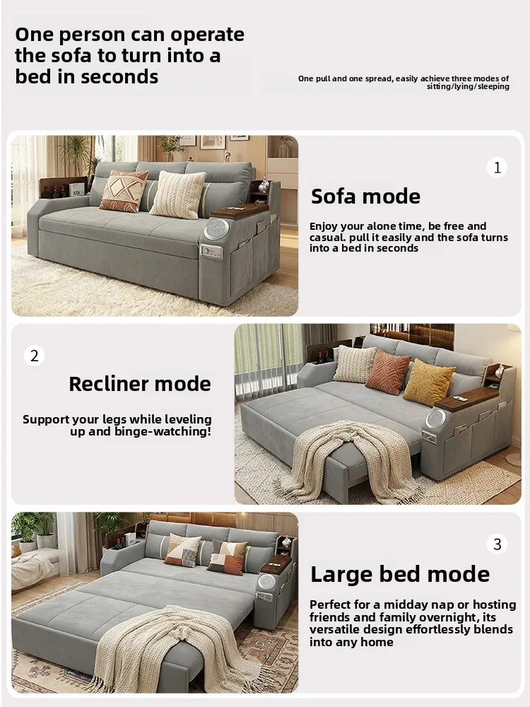 CX solid wood sofa bed dual-purpose foldable multi-functional living room telescopic push-pull bed