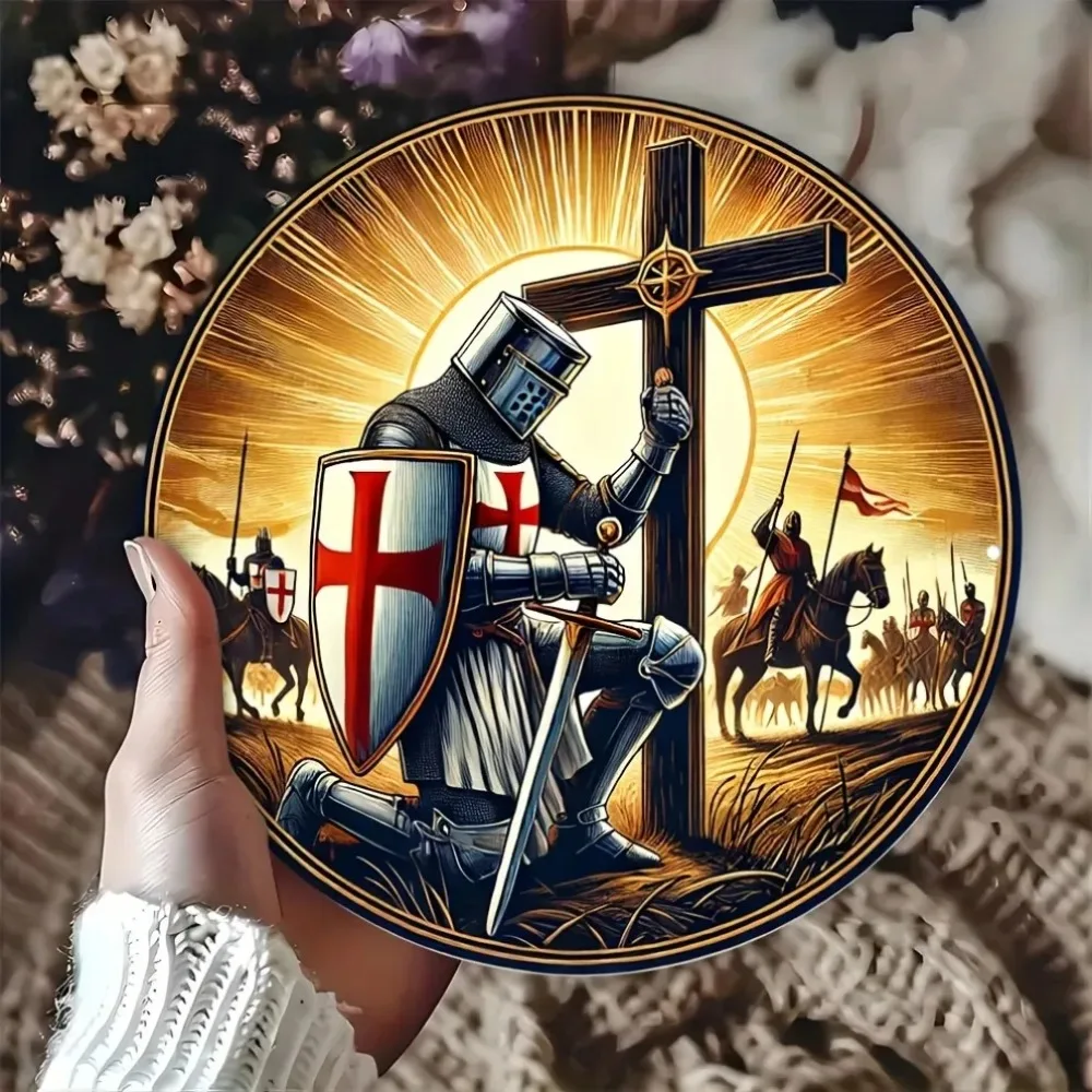 Mittelalterliches Vintage-Templer-Ritter-Metallschild – Kreuzritter-Kreuz-Design, inspirierender Glaube, Heim-Wanddekoration, Kunstwerk