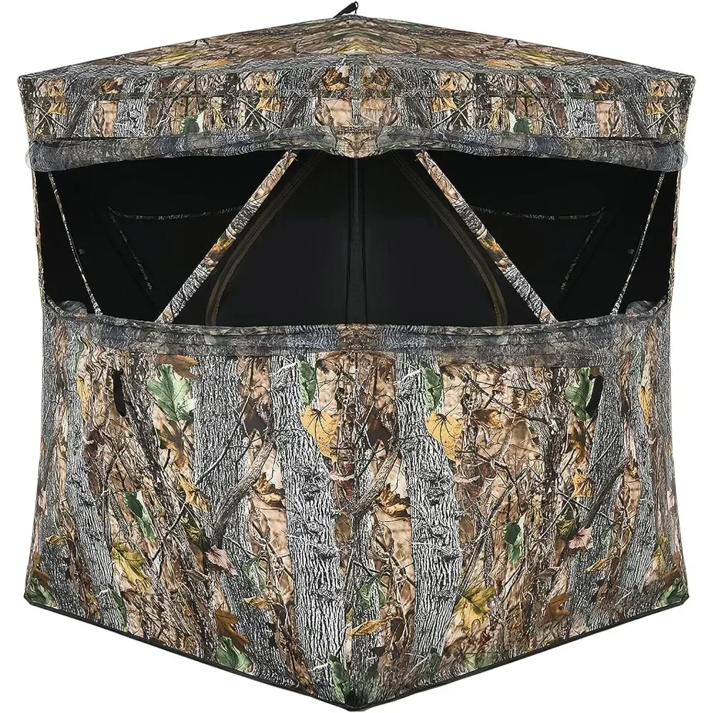 

3 Person Pop up Ground Blind, Portable Hunting Blind with Mesh Windows, Carrying Bag & Ground Stakes, with Hub System