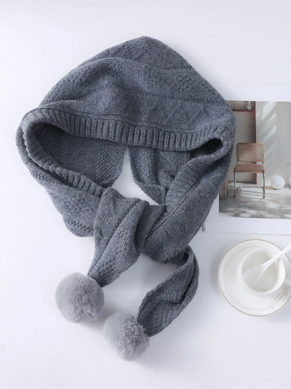 Pure Wool Knitted Hat Unisex Autumn Winter Warm Faux Fur Ear Protection Scarf Multi-Functional Hat for Men And Women