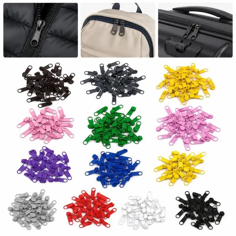 100/50/20/10Stk 3 # Regenbogenfarbener Metall-Reißverschluss-Schieber für Rucksack und Jacke, Dekorativer Reißverschlusskopf, Reparatur-Set, Nähzubehör – Detail 1