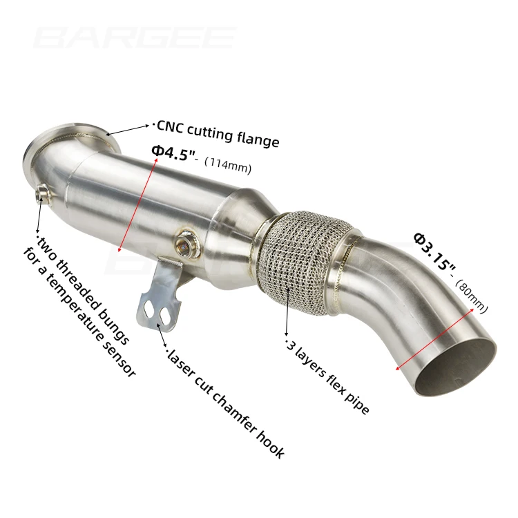 Bargee  For TH3 340 B58 3.0T 2014-2022 Exhaust System Stainless Steel High Performance catted downpipecustom