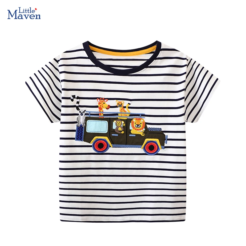 Little Maven Baby Jungen 2025, Sommer, neue Tops, Kinderkleidung, Cartoon-Tiere, Fahrzeug, Kinderkleidung, kurzärmelige T-Shirts