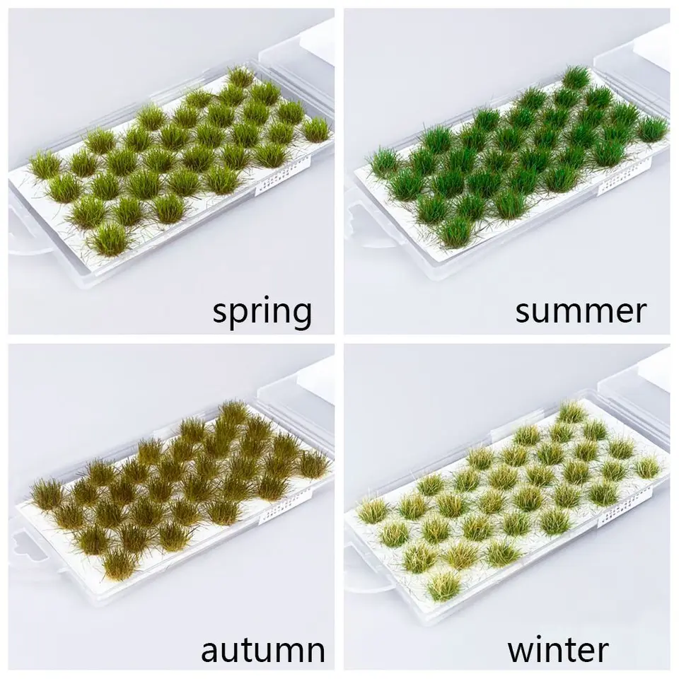 Cayway – Lot De 64 Touffes D'herbe Statique Pour Maquette – Vert Fané Et Rouge – Idéal Pour Dioramas, Trains Miniatures Et Décors De Paysage