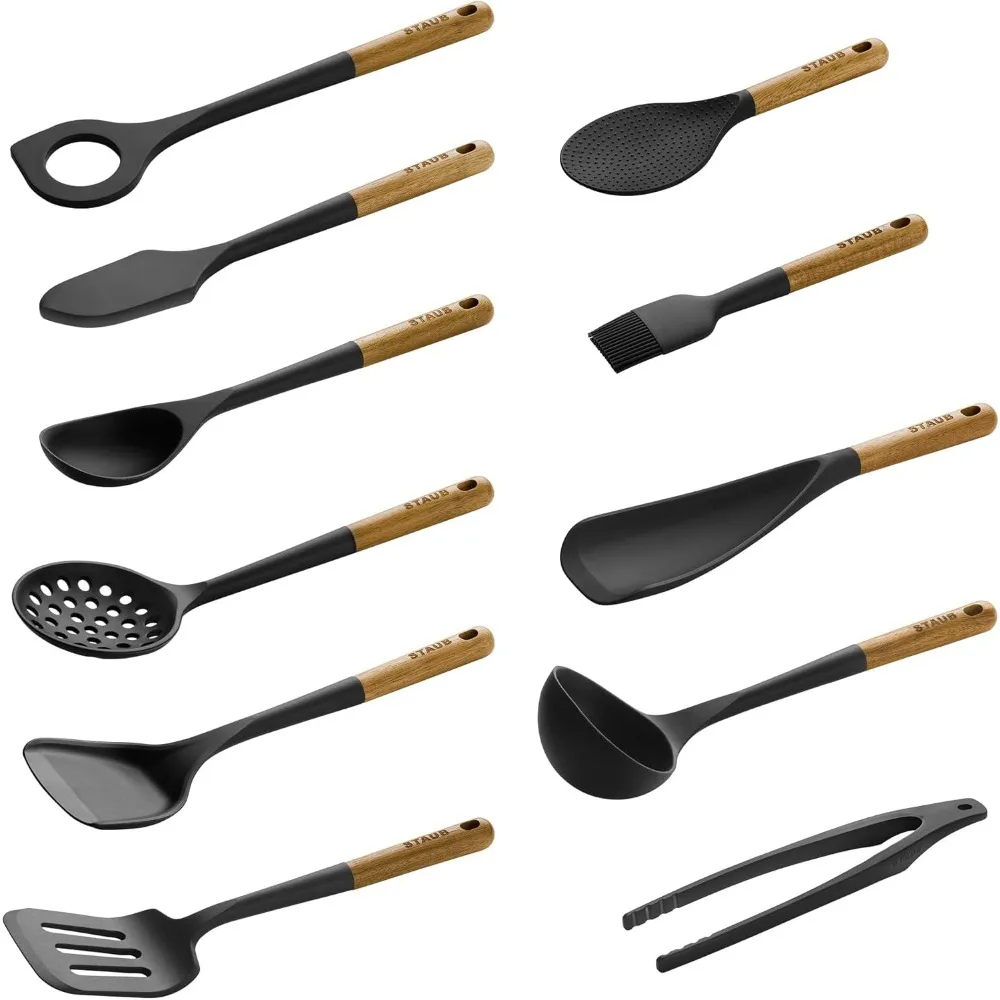 Silicone Cooking Utensils, 11, Black