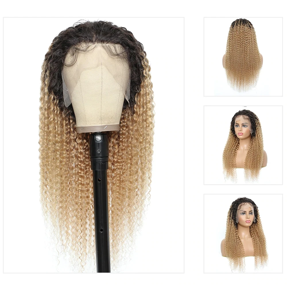 T1B/27 Brazilian Human Hair Kinky Curly Lace Front Wig 4x4/13x4 Lace Available Ombre Blonde Lace Frontal Wigs Pre Pluck EUPHORIA