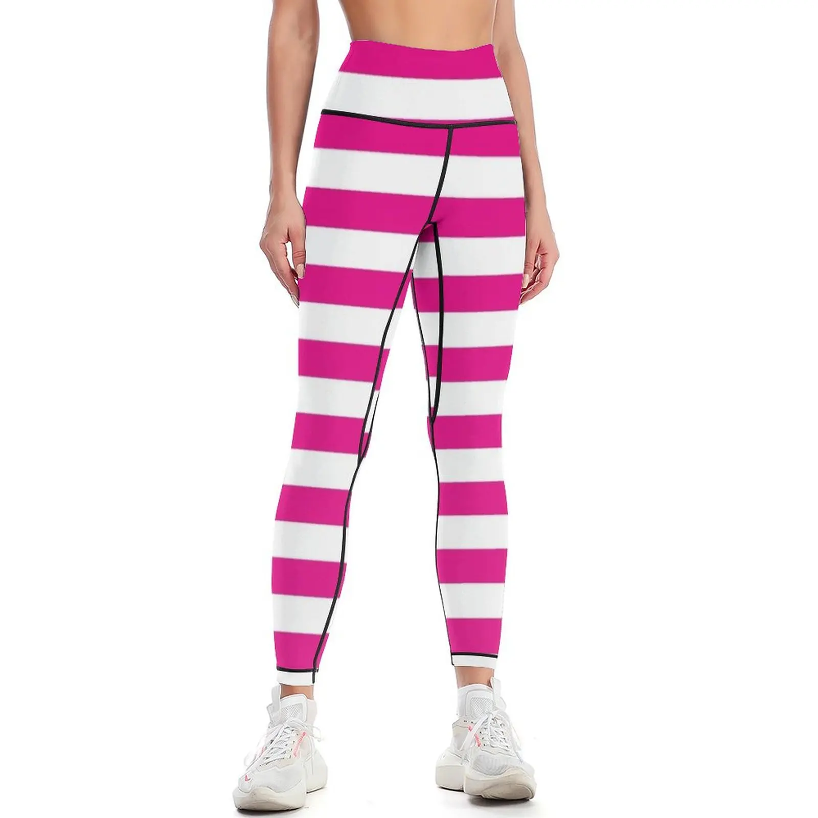 Hot Pink and White Stripes | Stripe Patterns | Striped Patterns | Wide Stripes Horizontal Stripes Leggings