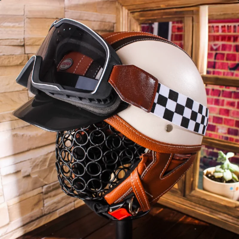 Günstiger, einzigartiger, handgefertigter Vintage-Halbhelm aus Leder, Halley-Motorradhelm für Männer und Frauen, Sommer, universelles elektrisches Motorrad