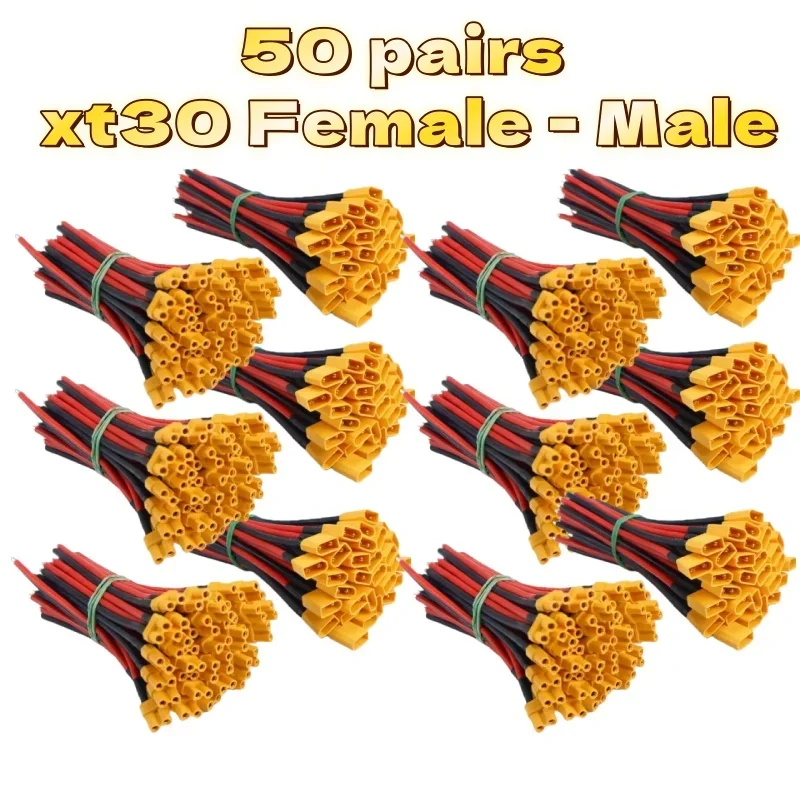 

50 пар разъемов XT30 «папа» и «мама» 16AWG — для LiPo батареи FPV дрона с фиксированным крылом, подключение пульта дистанционного управления с дистанционным управлением