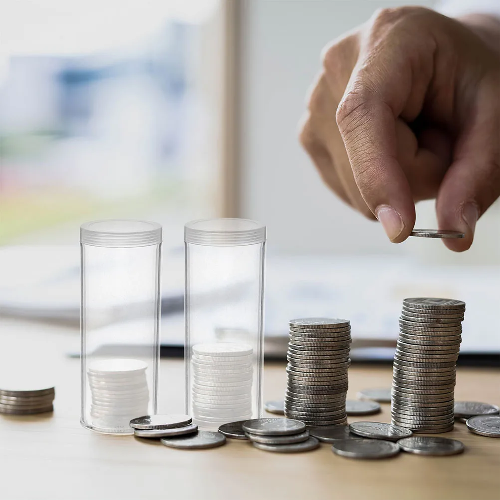 

5pcs Coin Storage Tube Transparent Plastic Holders Sealed Lid Protection Collecting Supplies Loose Coins Container