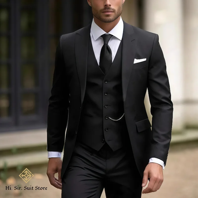 

Black Men's Three-Piece Suit Set New Arrival Business Casual Gentlemanly Elegance for Banquet Hosts Wedding Slim-Fit Luxury Suit