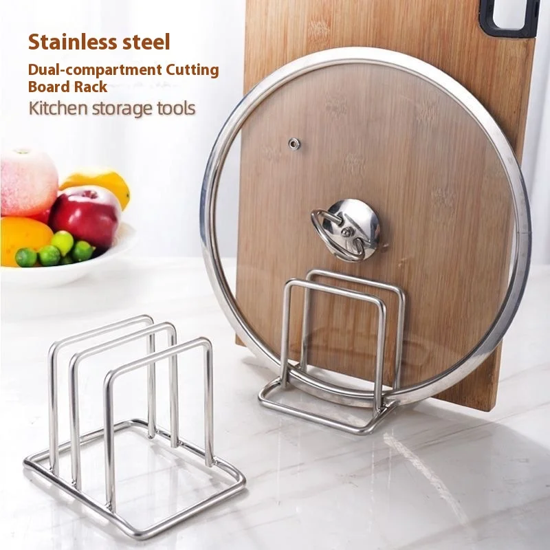 

Stainless Steel One-Piece Cutting Board Stand Kitchen Pot Lid Rack Storage Holder for Home Use Non-Slip Cutting Board Organizer