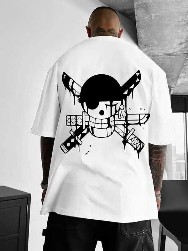 

Short-sleeved T-shirt Men's Summer Pure Cotton Loose and Simple Trendy Brand Round Neck Day Man ONE PIECE Couple T-shirt