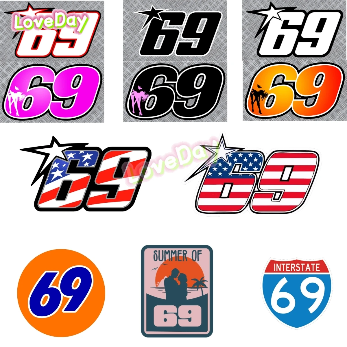 69 Number Motorcycle Car Sticker US Number Racing Sticker Car Window Bumpers Decorative Vinyl Waterproof Sticker