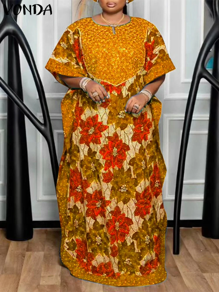 Plus Size 5XL VONDA Bohemian Dress Women Bat Sleeve Floral Printed Long Sundress Summer Vintage Casual Loose Vestidos Oversized