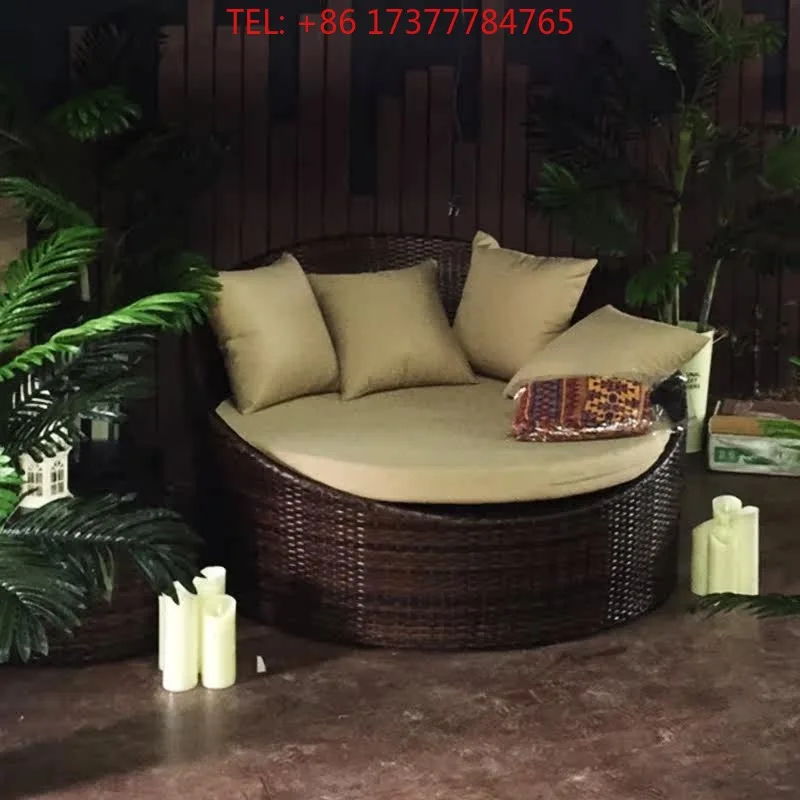Waterproof Round Bird Nest Rattan Outdoor Sofa Bed Recliner for Patio Terrace Balcony Swimming Pool Area