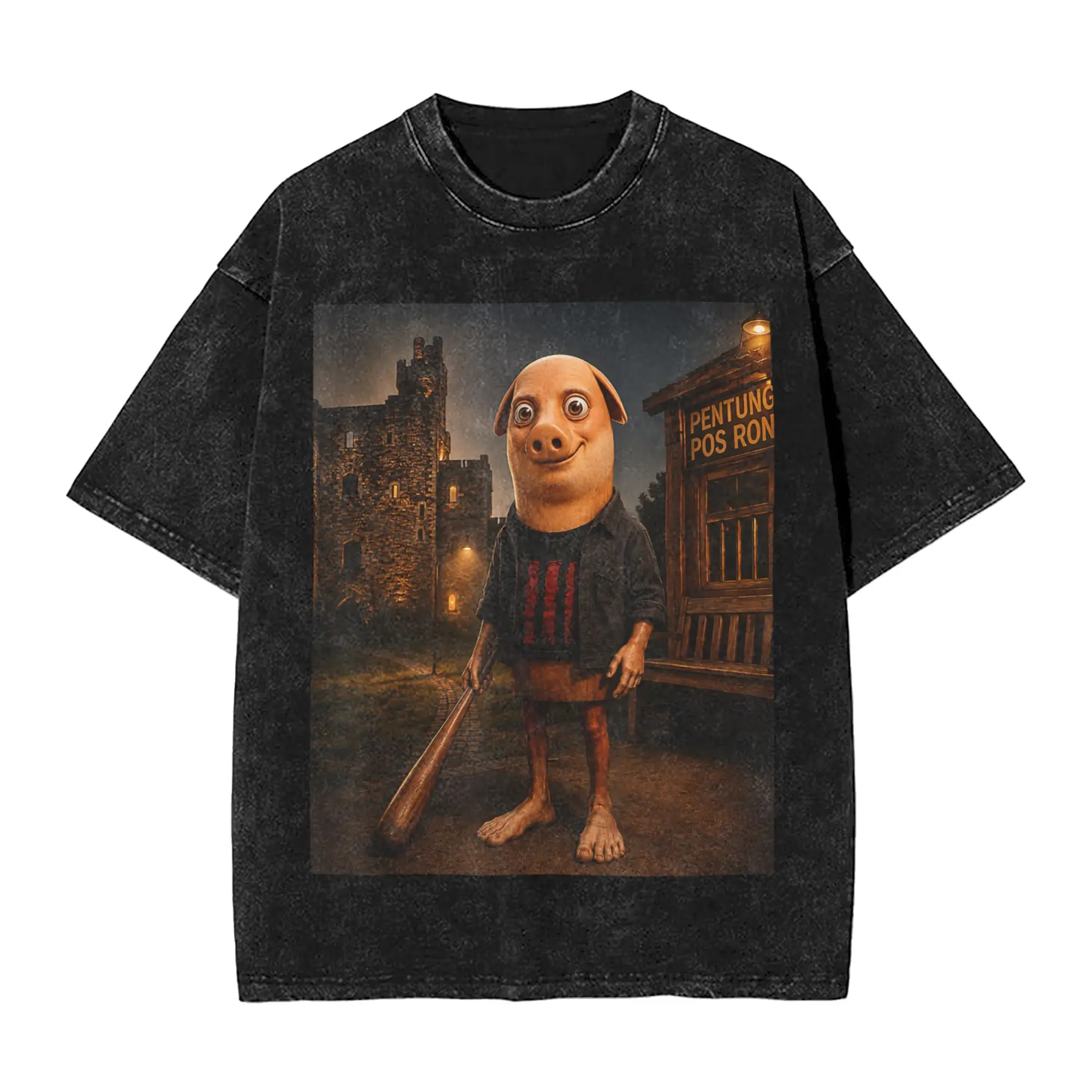 Tung Tung John Pork Funny Parody Brainrot Meme T Shirts Men Cotton Awesome T-Shirt Round Collar Tees Short Sleeve Tops Summer