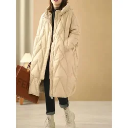 Cappotto lungo allentato da donna Piumino d'anatra bianco Cappotto da donna Cappotto invernale con cappuccio Puffer Piuma Parka Donna 2024 Moda invernale Nuovo