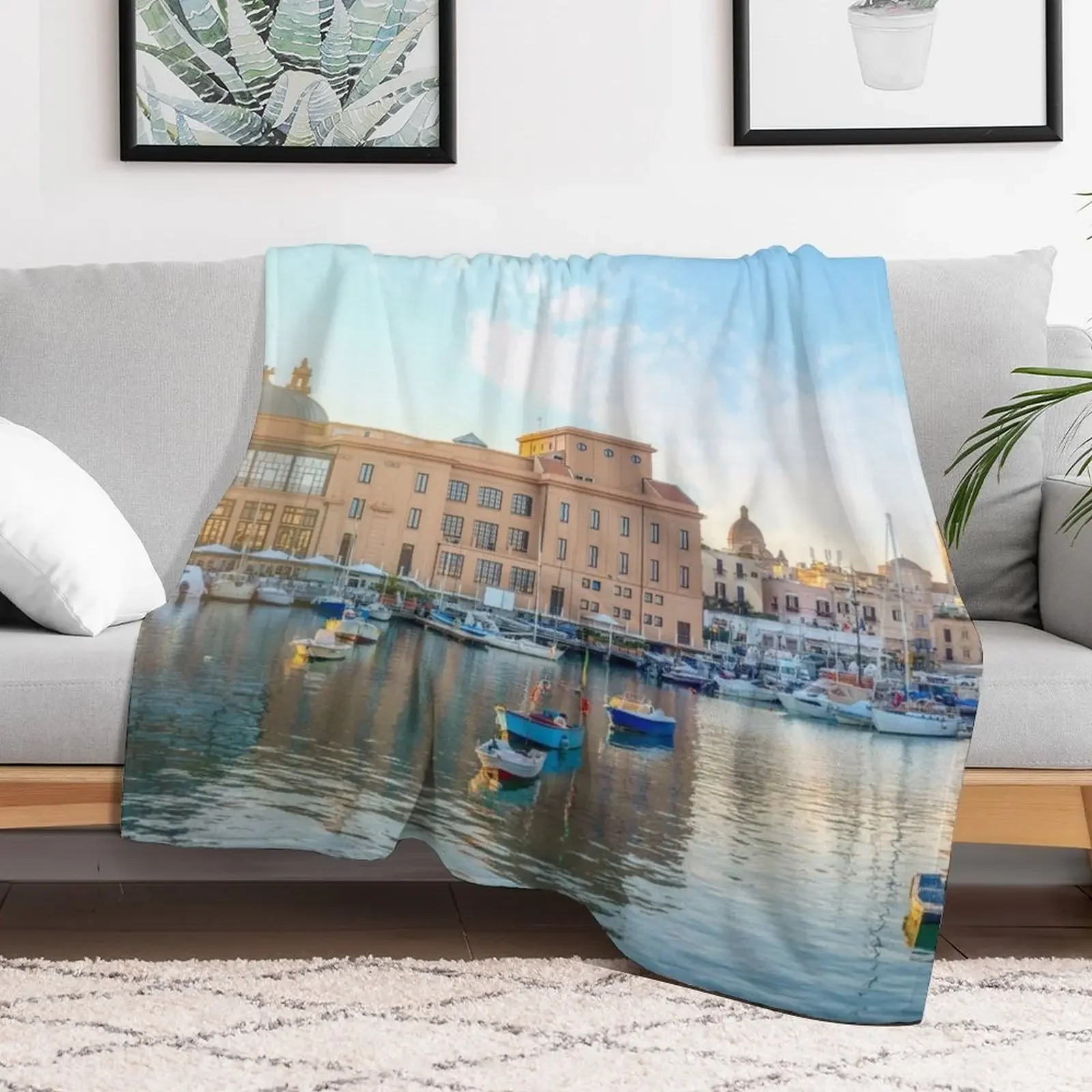 Panorama of Bari, Italy Throw Blanket Bed Flannel Vintage Blankets