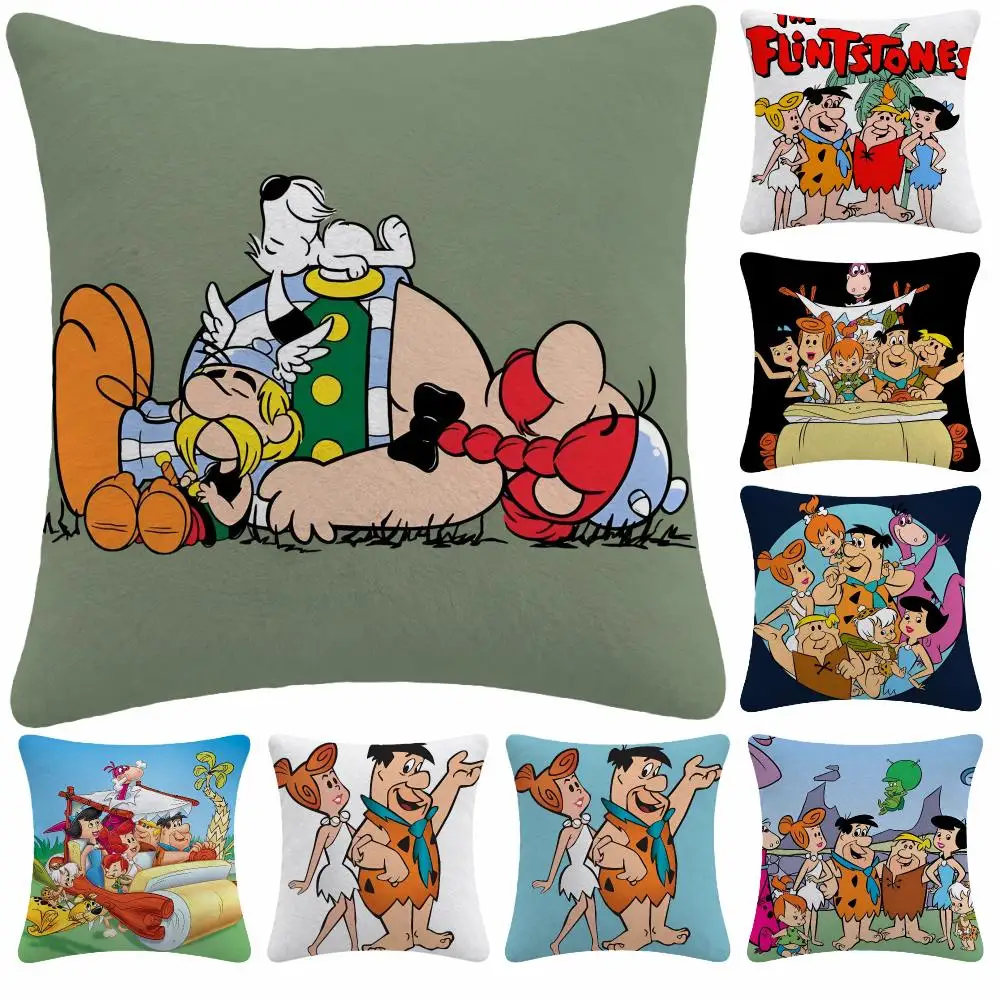 Cartoon Flintstones F-Fred Flintstone Cushion Cover Soft Plush Decorative Sofa Bedroom Living Room Car Dorm Home Decor Gift