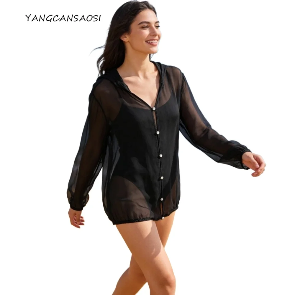 

Women's Clothing 100% Natural Mulberry Silk Georgette Sun Protection Clothing Versatile Hooded Casual Long Sleeved Thin Cardigan