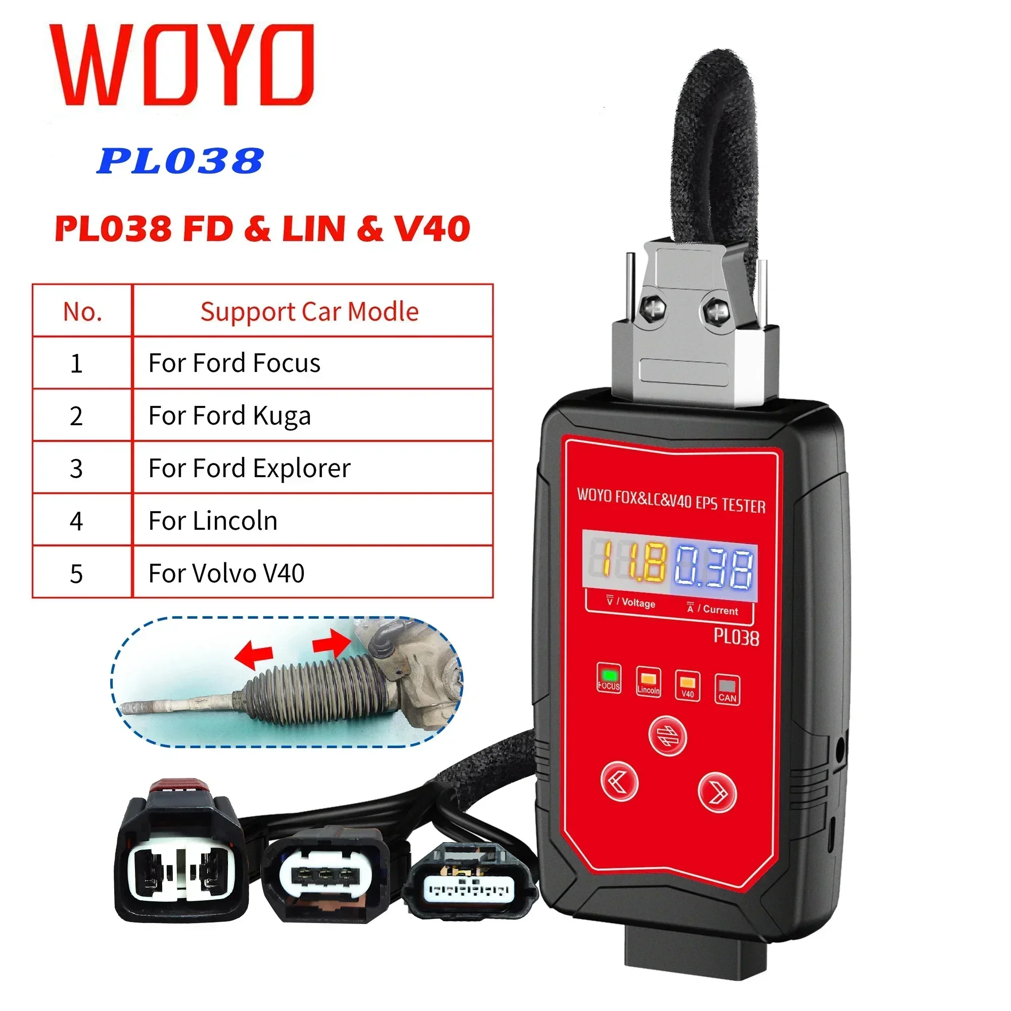 A+WOYO PL038 EPS Tester for Ford Focus Kuga Explorer Lincoln Volvo Automotive Diagnostic Tool Power Steering Wheel Motor Tester