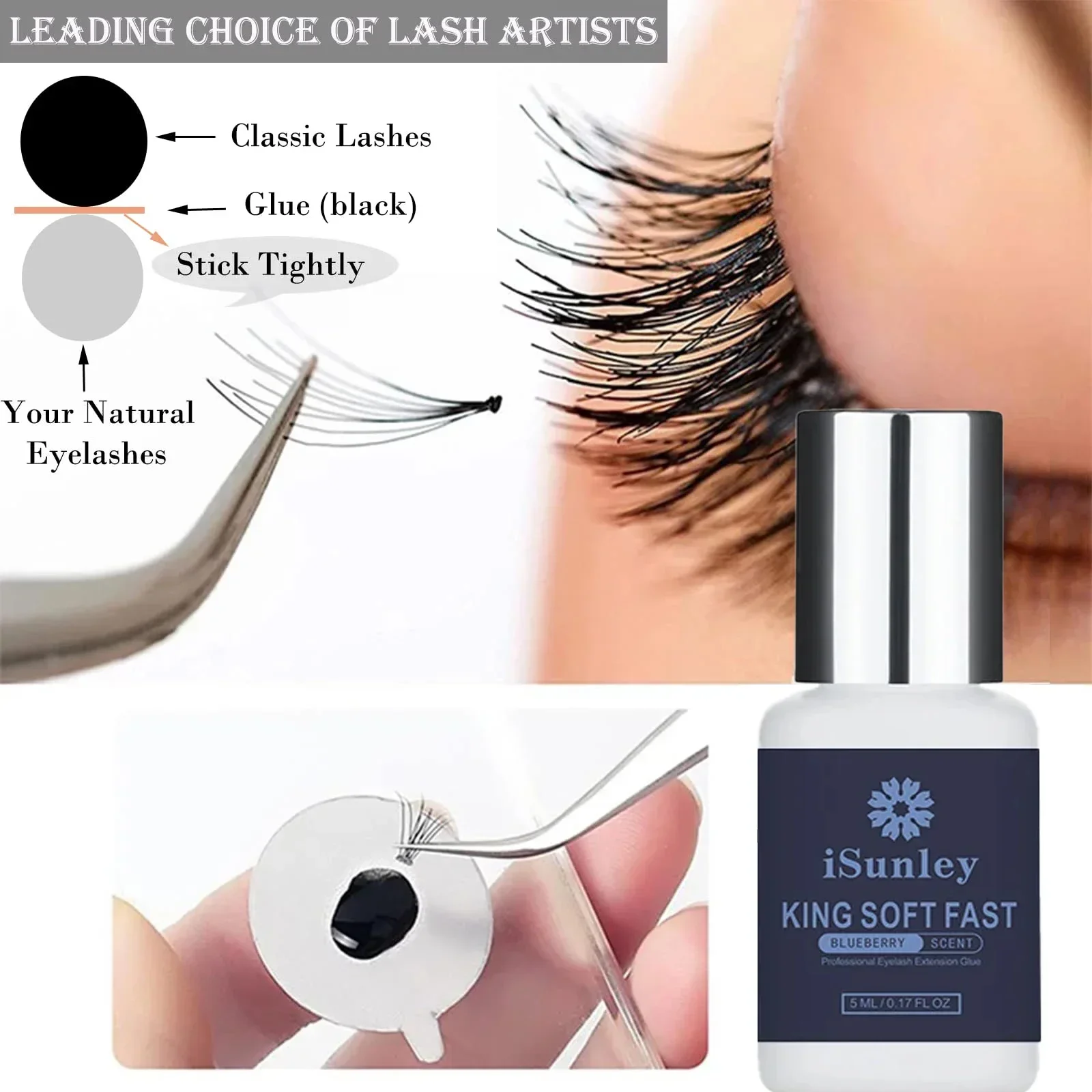 ISunley 2pcs 0.5 Second Fast Drying Strong False Eye Lash Extension Glue Adhesive Retention 5-7 Weeks No Irritant Eyelash Glue