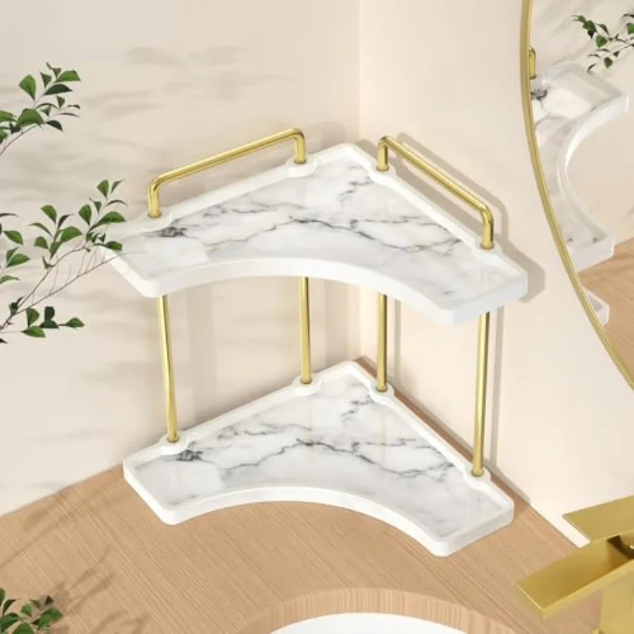 

2-Tier Hancrafted Ceramic Bathroom Counter Organizer, Marble Pattern Corner Bathroom Countertop Organizer, Vanity Skincare and