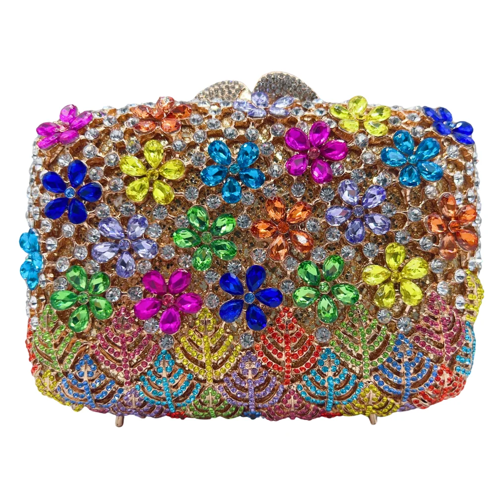 

Hot-selling Luxury Carved Lilac Flower Full Diamond Sparkling Beaded Crystal Women's Wedding Party Evening Bag