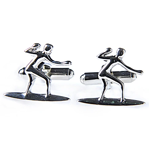   Sport Cufflinks  Silver Color Skiing Design Copper Material Men Cufflinks whoelsale&retail