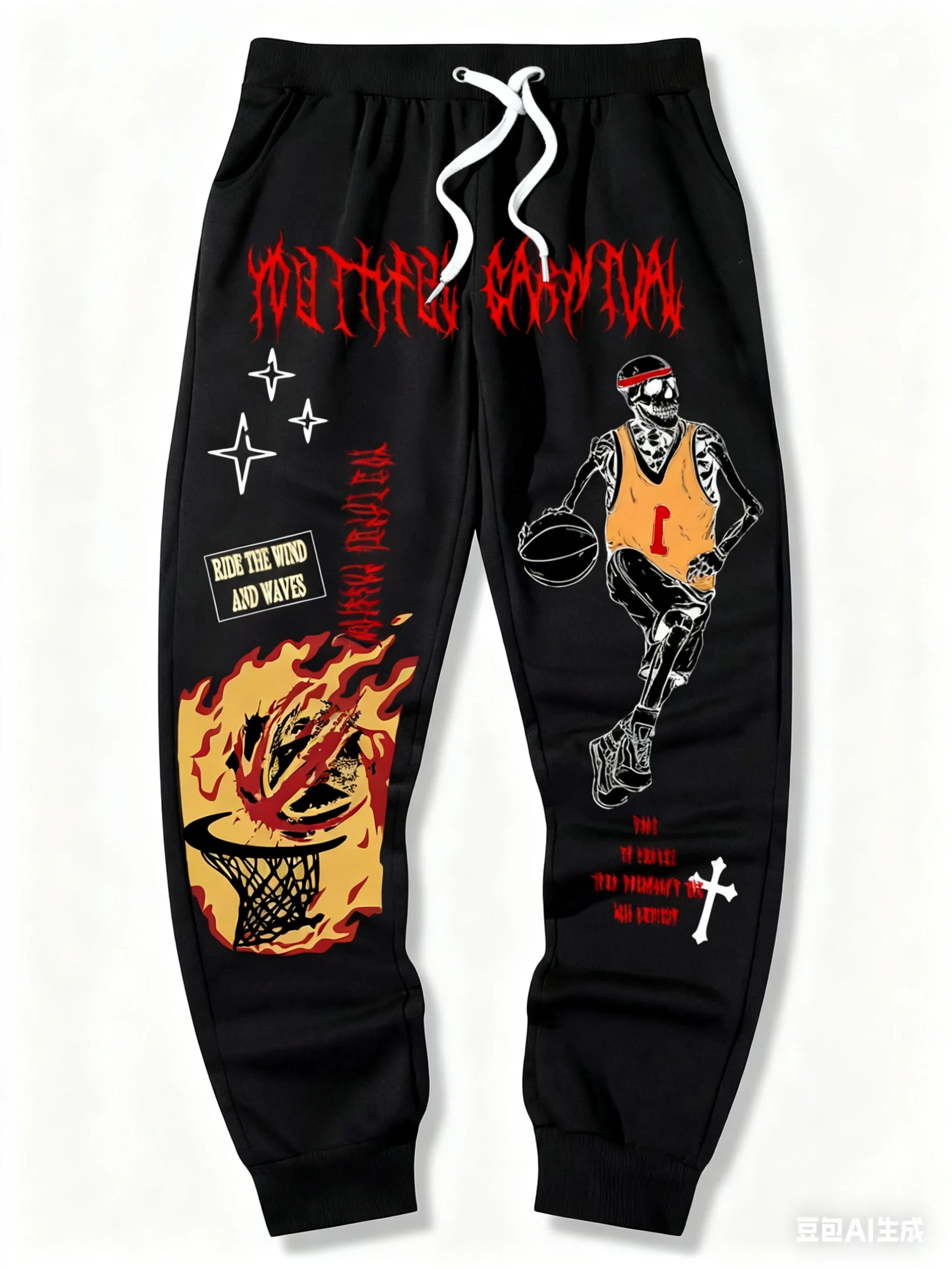 Crâne basket-ball flamme 3D imprimé pantalons de survêtement rue sport foncé pantalons décontractés pantalons longs à la mode