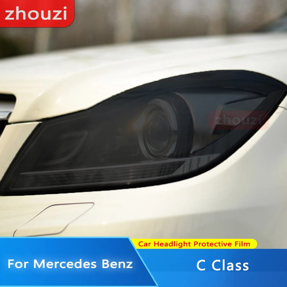 

2 Pcs Car Headlight Protective Film Transparent Black TPU Sticker For Mercedes Benz C Class W204 C63 AMG 2011-2014 Accessories