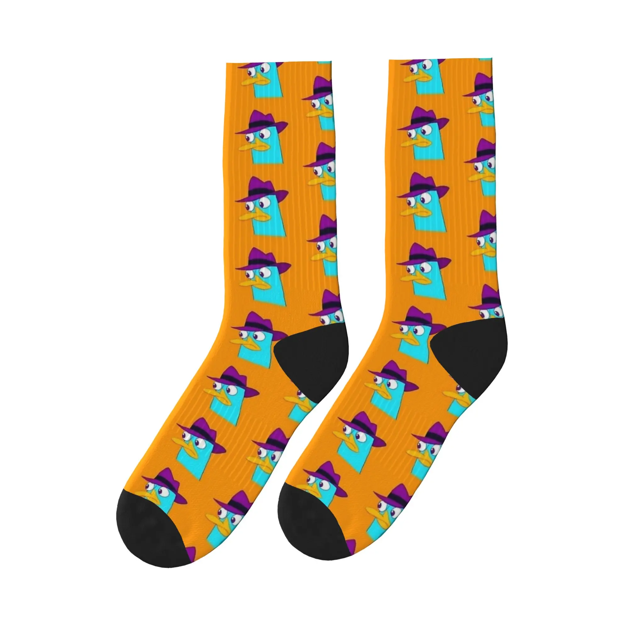 

Носки с рисунком утки Perry the Platypus, дизайнерские чулки, нескользящие мужские носки, удобные зимние уличные носки в стиле Харадзюку
