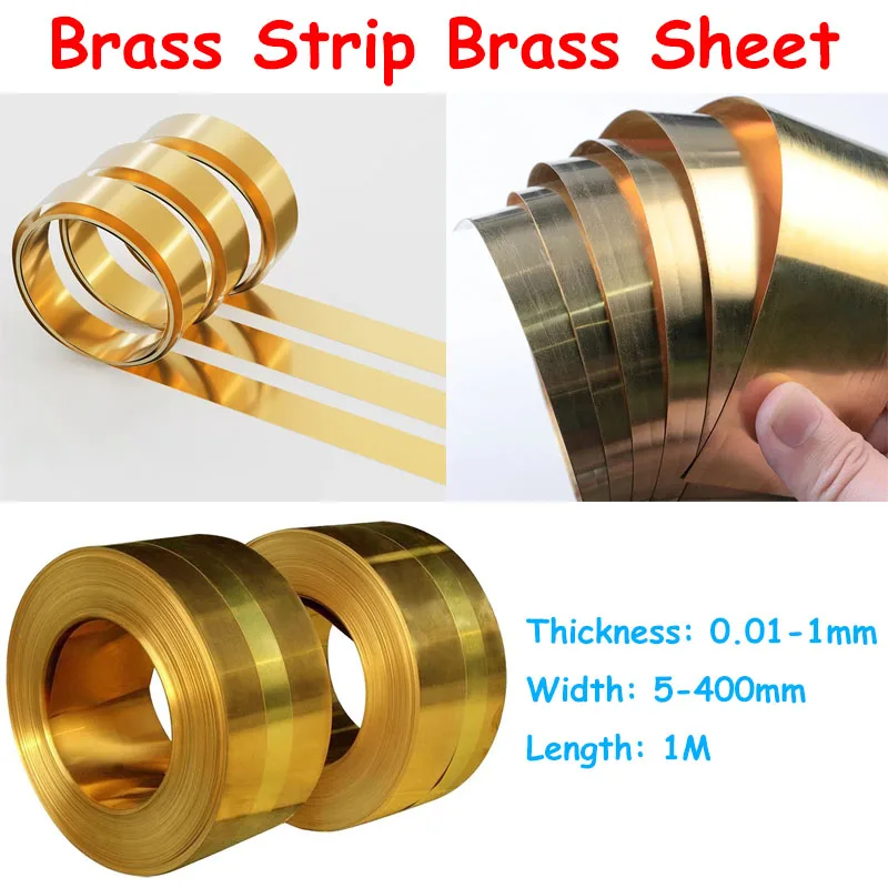 

1Meter Brass Strip Sheet Thickness 0.01-1mm Steel Coil Steel Smooth Plate Width 10/15/20/25/30-400mm High Precision Various Size