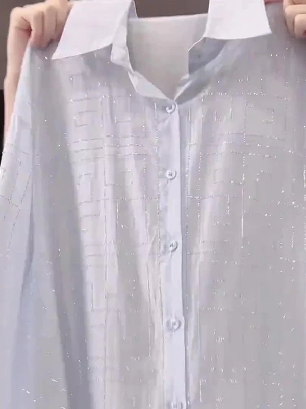 

Summer 2025 Women's Loose Sun Protection irt Rhinestone Embellied Korean Sle Long Sve Collar Mid-Length Polyester