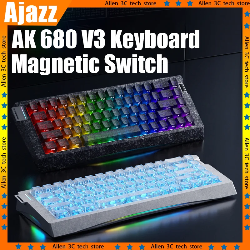 Ajazz AK680V3 Wired Magnetic Switch Keyboard  Premium Carbon Fiber Look, Hot-Swappable, Customizable ,68-Key Gaming Keyboard