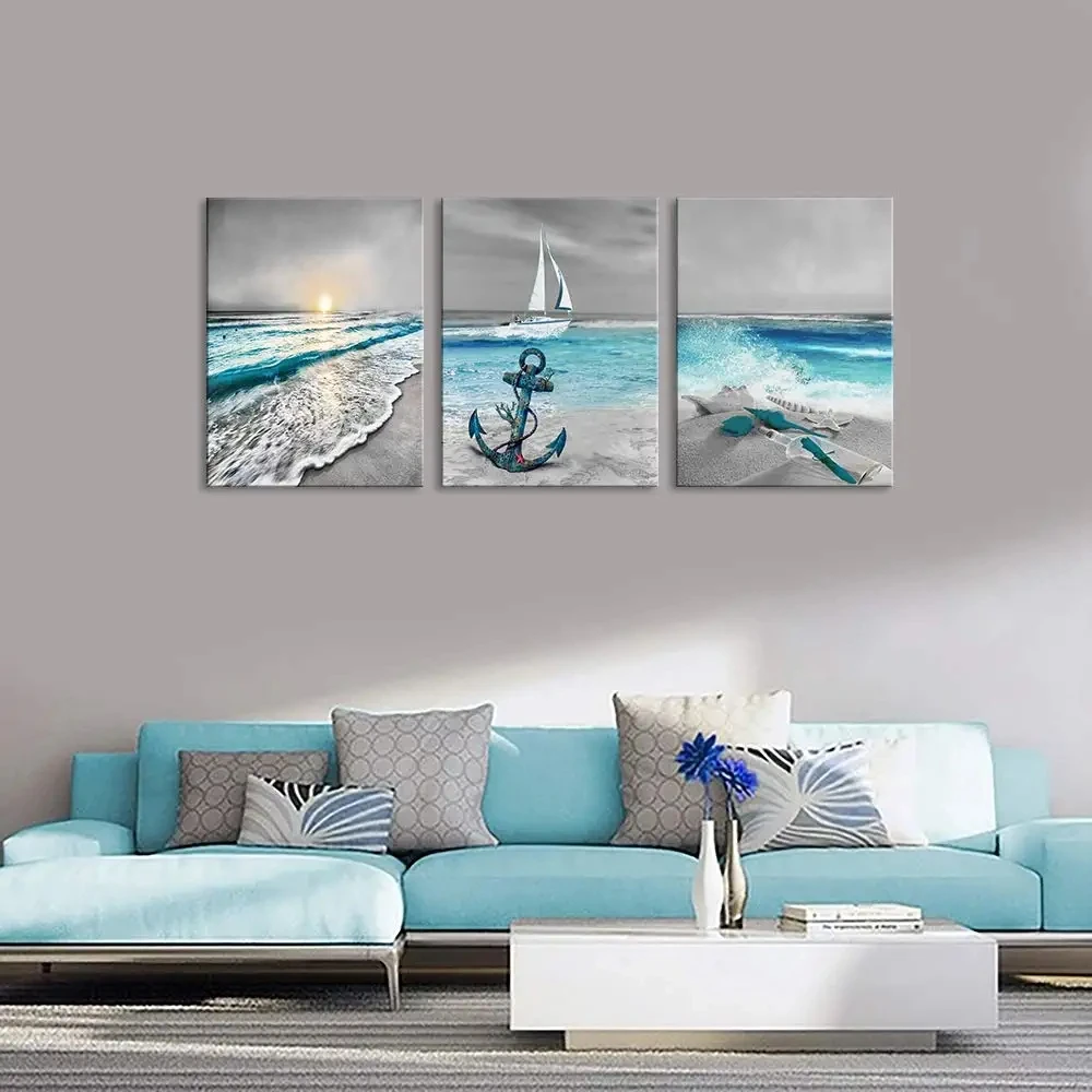 Diy Diamond Painting Triptych Ocean Beach Landscape Boat Drift Bottle 3 Piece for Office Living Room Bedroom Bathroom Wall Decor