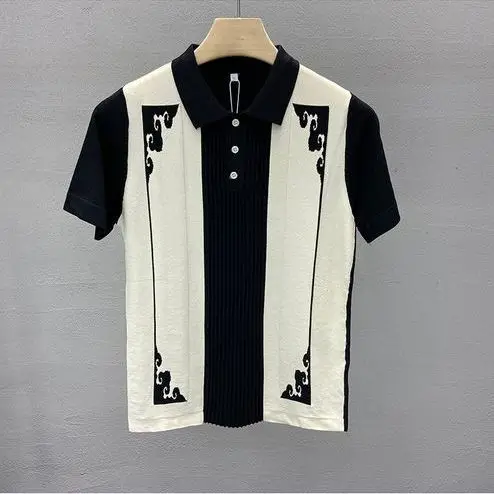 Thin Breathable Ice Silk Short-sleeved Knitted Polo Shirt Men's Korean Style Slim and Versatile Casual Lapel T-shirt TopYY19